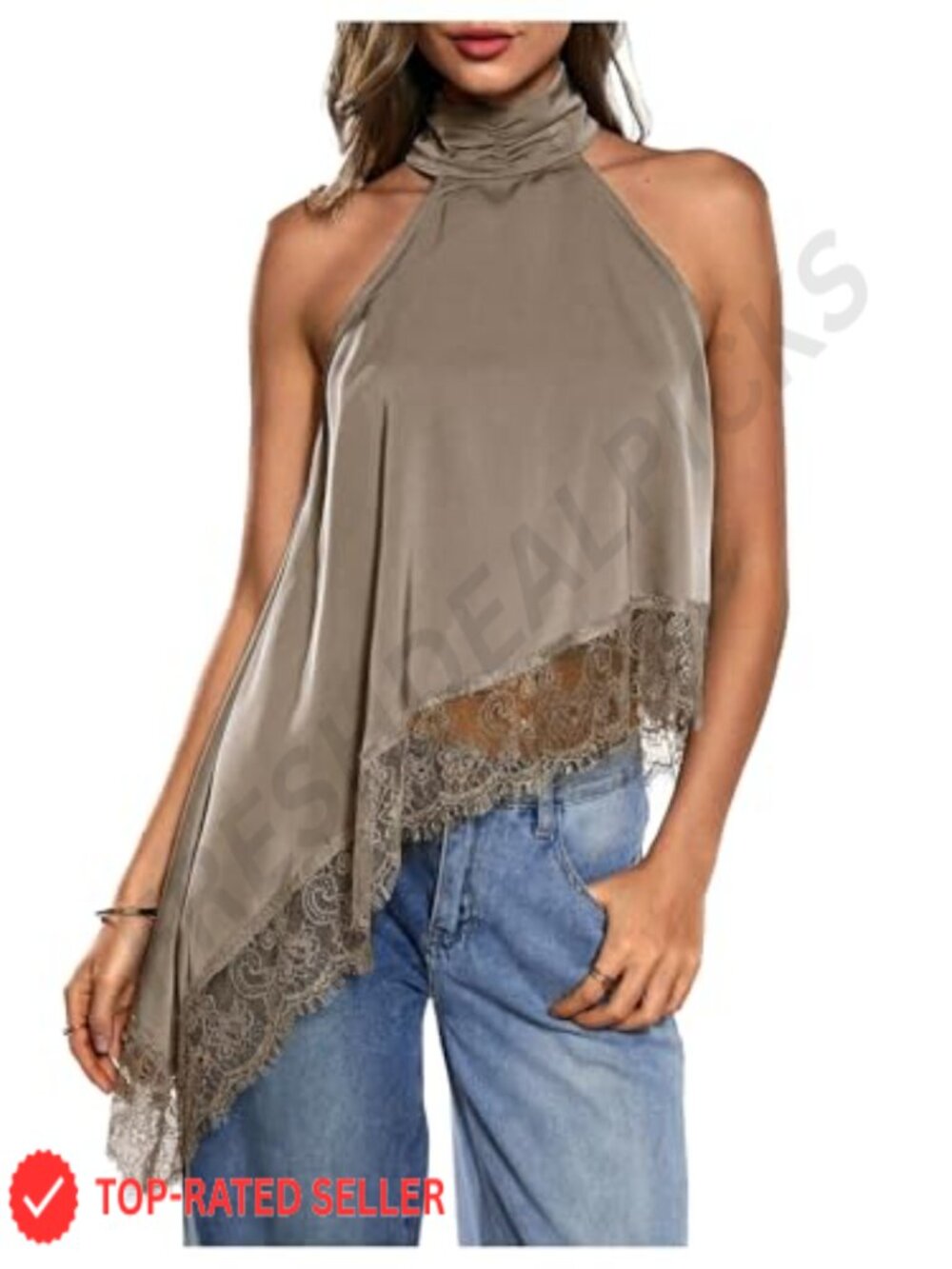Lace Halter Neck Tank Top Asymmetrical Hem Sleeveless Going Out